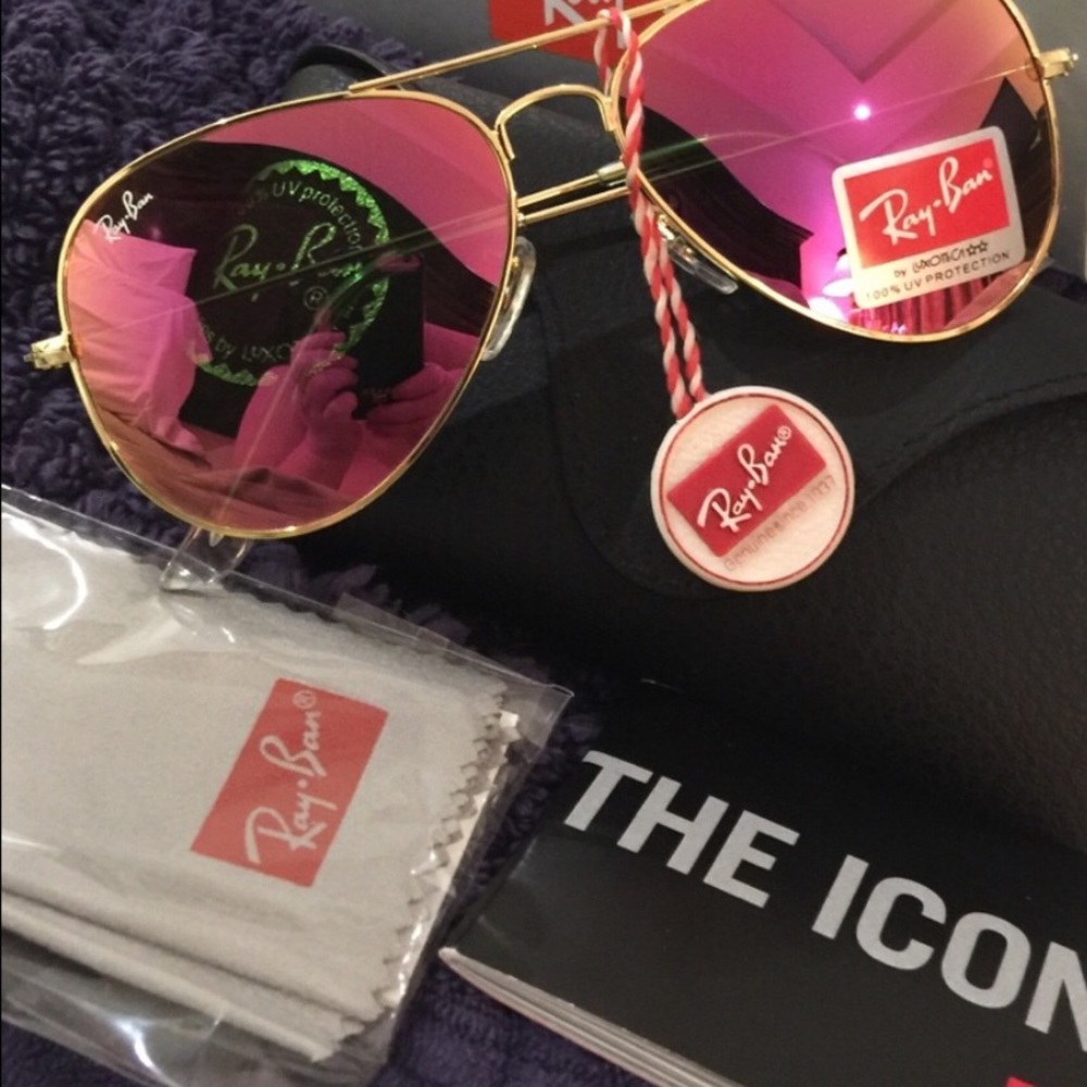 Genuine Ray Ban Aviator Cylamen Flash Sunglasses